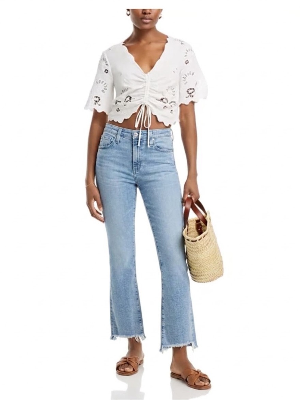 AG Jeans Farrah Boot Crop Jeans Light Wash Frayed Hem Size 27 Bohemian